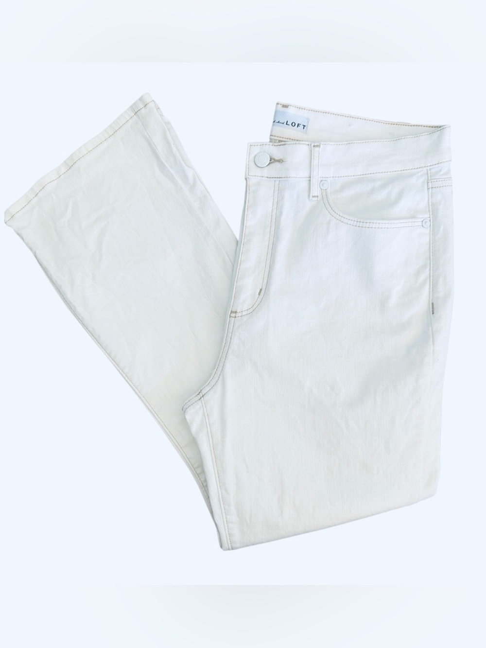LOFT - THE KICK CROP White Denim Straight-Leg Jeans